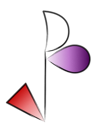 The Trio of Agony logo, with the red triangle and the purple drop coloured in.